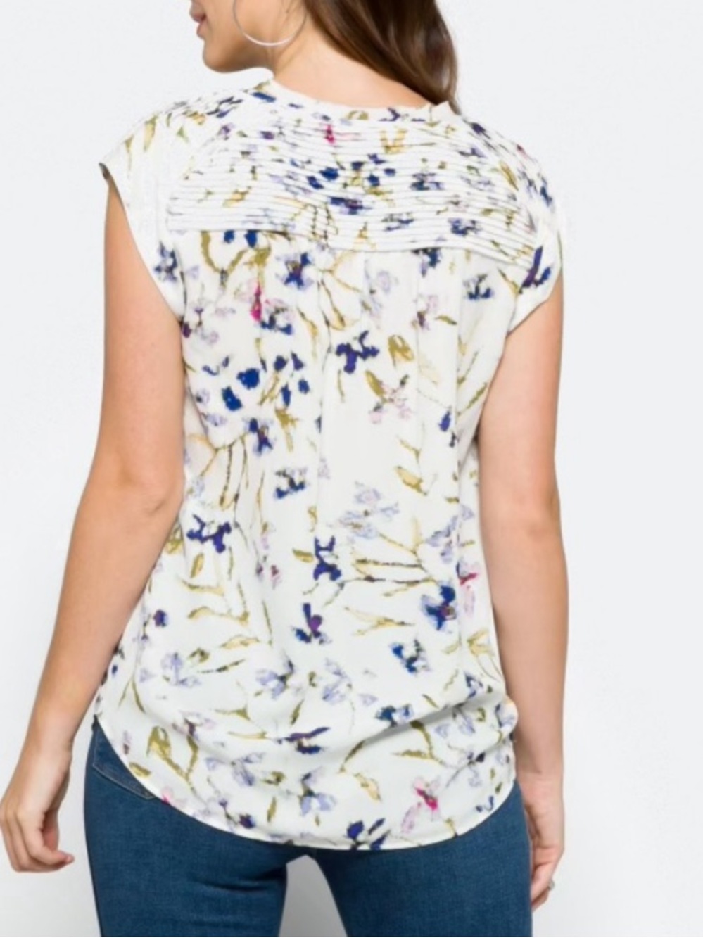 Daniel Rainn White Floral Notch-Neck Cap Sleeve Blouse Women’s size medium - Picture 4 of 9
